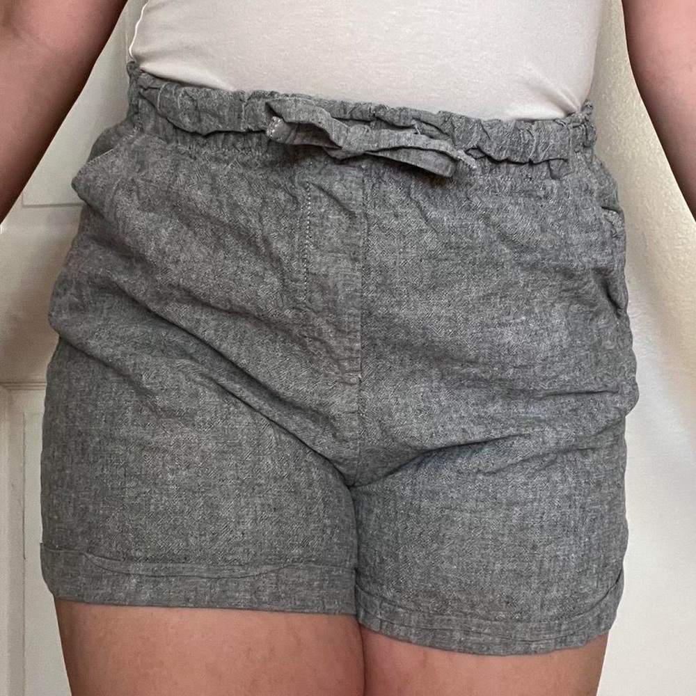 High waisted gray linen shorts